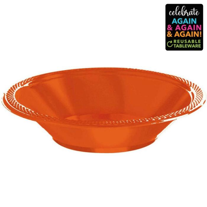 Bowls | Orange Premium Reusable Plastic Round Bowls 355Ml 20 Pk Bowls Bowls