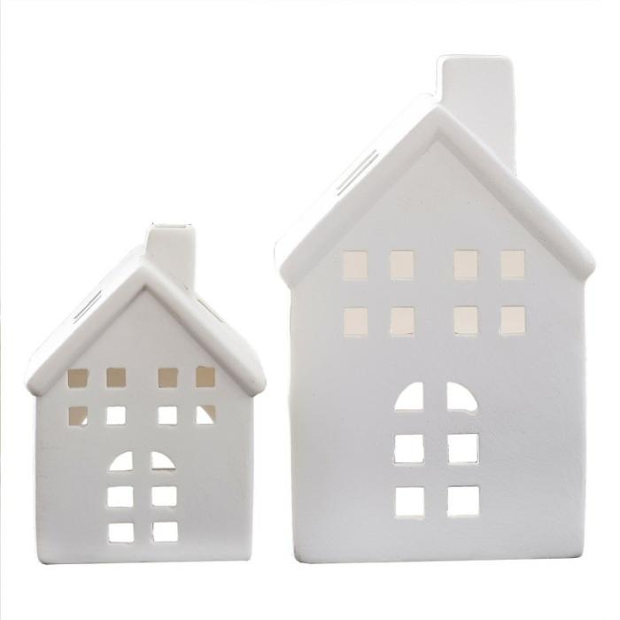 Candle Holders | White Christmas House Ceramic Tealight Candle Holders 2 Pk Candle Holders Candle Holders