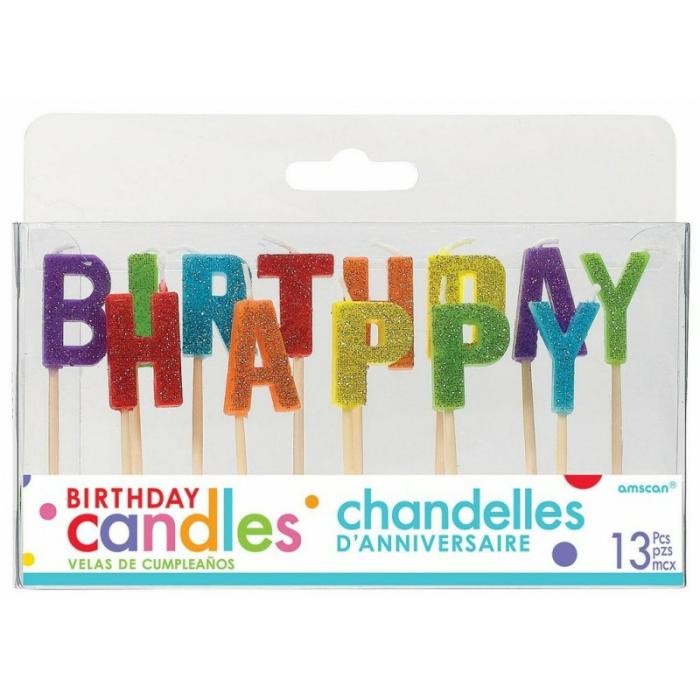 Candles | Glittered Primary Colours Happy Birthday Letter Pick Candles 2.5Cm Pack Of 13 Cake & Baking Access Candles