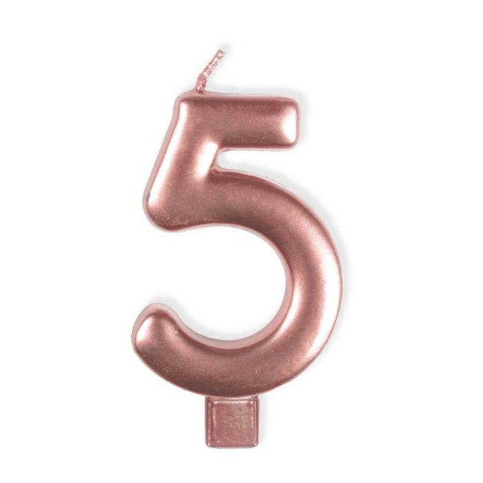 Candles | Number 5 Rose Gold Moulded Candle 8Cm Cake & Baking Access Candles