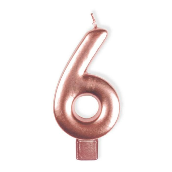 Candles | Number 6 Rose Gold Moulded Candle 8Cm Cake & Baking Access Candles