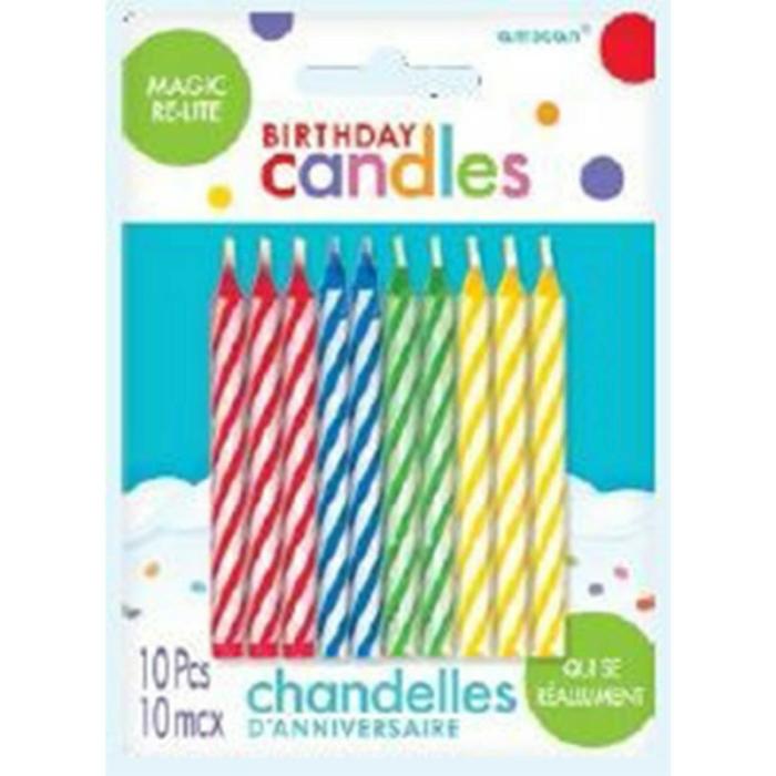 Candles | Stripes Magic Relight Candles Pack Of 10 Cake & Baking Access Candles