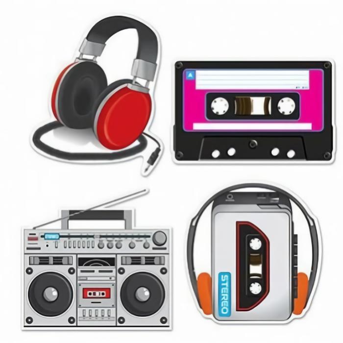 Cutouts | Totally 80’s Cassette Player & Headphones Cutouts 30Cm To 35Cm Pack Of 4 Cutouts Cutouts