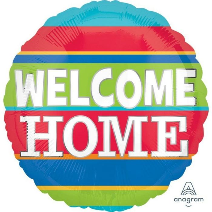 Foil Balloons | Round Standard Hx Colourful Stripes Welcome Home Foil Balloon 45Cm Balloon Foil Balloons