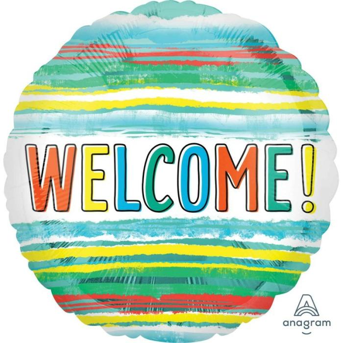 Foil Balloons | Round Standard Hx Watercolor Stripes Welcome! Foil Balloon 45Cm Balloon Foil Balloons