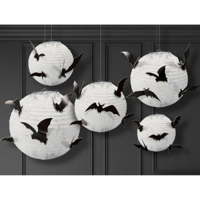 Lanterns | Halloween Classic Black & White Lanterns 5 Pk Ceiling & Wall Deco Classic Black & White