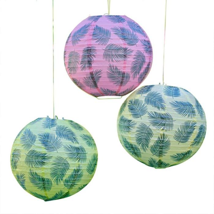 Lanterns | Hawaiian Luau Tiki Tropics Palm Leaf Lanterns 25Cm 3 Pk Ceiling & Wall Deco Lanterns