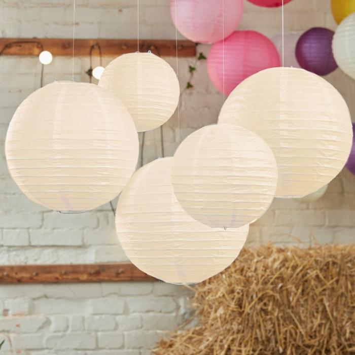 Lanterns | Ivory Boho Wedding Lanterns 5 Pk Ceiling & Wall Deco Ivory