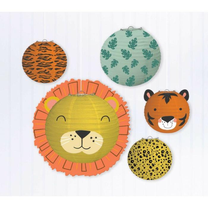 Lanterns | Jungle Animals Get Wild Jungle Lanterns 5 Pk Ceiling & Wall Deco Lanterns