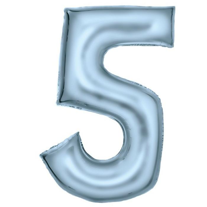 Number Balloons | Number 5 Silk Lustre Pastel Blue Shaped Balloon 56Cm X 89Cm Balloon Letters, Numbers, Symbols Number Balloons