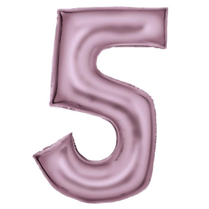 Number Balloons | Number 5 Silk Lustre Pastel Pink Shaped Balloon 56Cm X 89Cm Balloon Letters, Numbers, Symbols Number Balloons