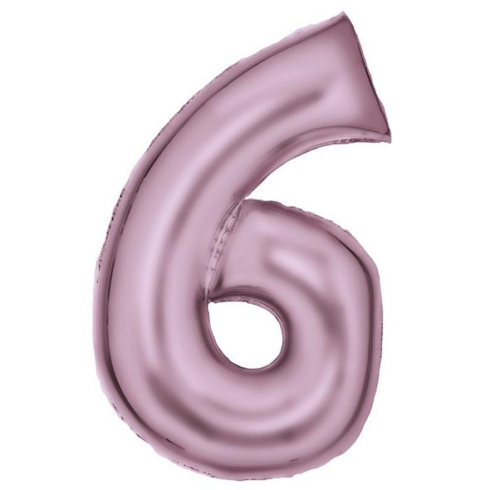 Number Balloons | Number 6 Silk Lustre Pastel Pink Shaped Balloon 56Cm X 92Cm Balloon Letters, Numbers, Symbols Number Balloons