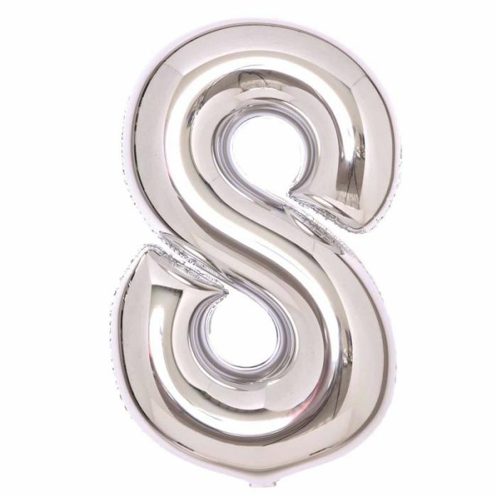 Number Balloons | Silver Number 8 Shaped Balloon 54Cm X 87Cm Balloon Letters, Numbers, Symbols Number Balloons