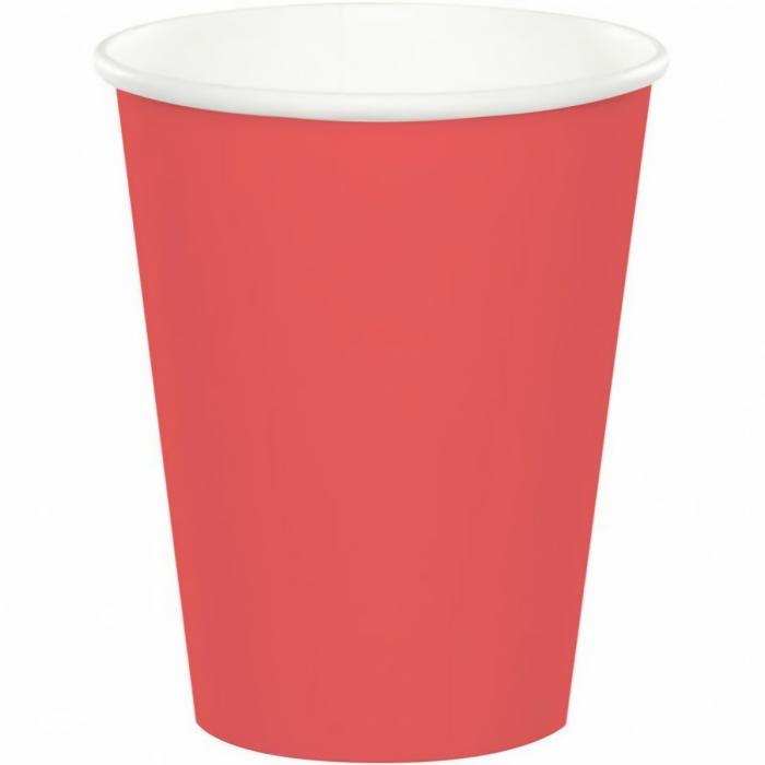 Paper Cups | Coral Paper Cups 266Ml Pack Of 24 Cups Glasses Drink Acc Coral