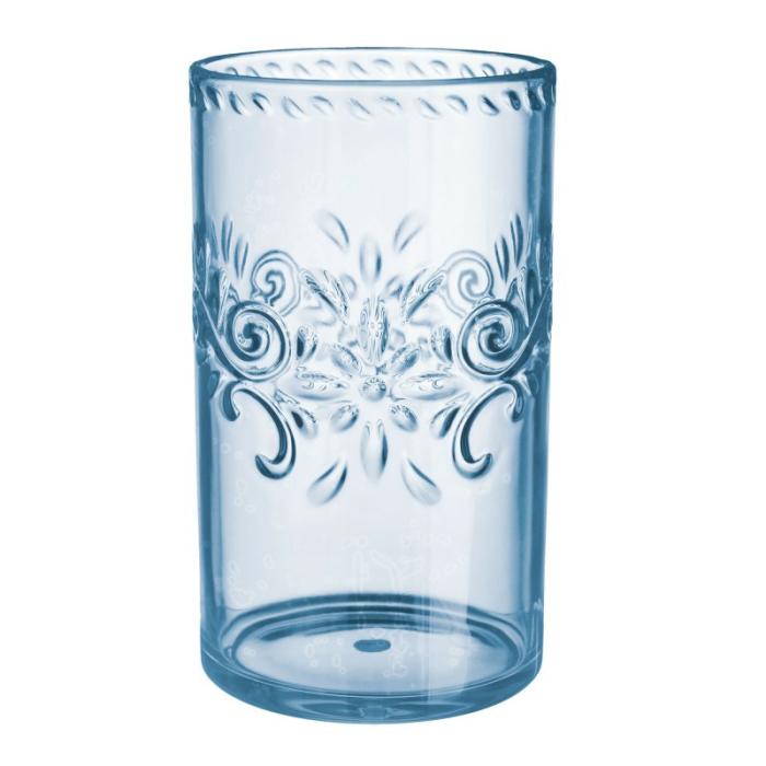 Plastic Glasses | Boho Vibes Blue Floral Debossed Finish Highball Tumbler 532Ml Cups Glasses Drink Acc Blue