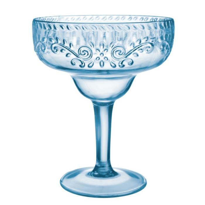 Plastic Glasses | Boho Vibes Blue Floral Debossed Finish Margarita Glass 561Ml Cups Glasses Drink Acc Blue