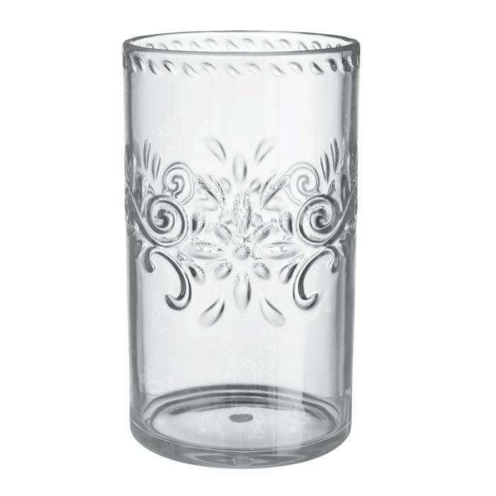 Plastic Glasses | Boho Vibes Clear Floral Debossed Finish Highball Tumbler 532Ml Cups Glasses Drink Acc Clear