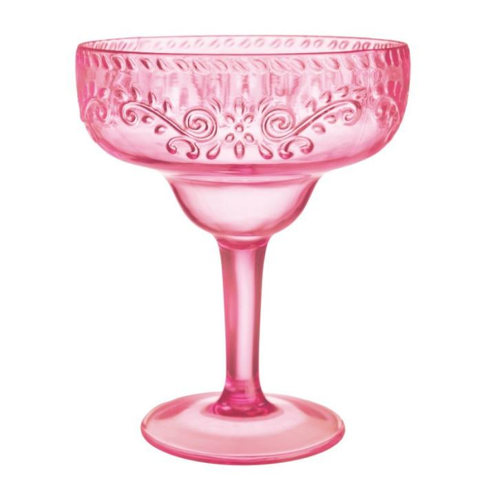 Plastic Glasses | Boho Vibes Pink Floral Debossed Finish Margarita Glass 561Ml Cups Glasses Drink Acc Pink