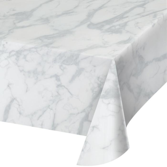 Plastic Table Covers | White Marble Plastic Table Cover 137Cm X 274Cm Plastic Table Covers Plastic Table Covers