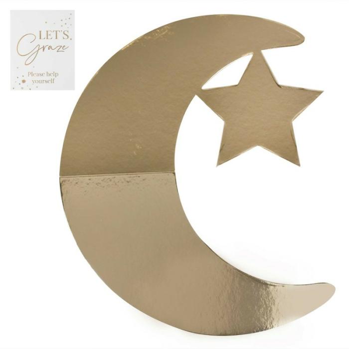 Platters | Moon & Stars Gold Eid Mubarak Grazing Board Platter 46.5Cm X 44.7Cm Platters Gold