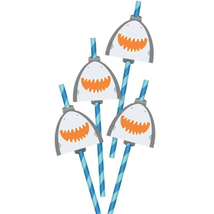 Straws | Ahoy Shark Heads Straws 22Cm Pack Of 12 Cups Glasses Drink Acc Straws