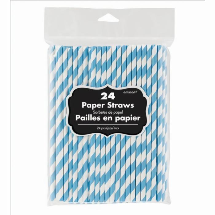 Straws | Stripes Caribbean Blue & White Straws 19Cm 24 Pk Cups Glasses Drink Acc Caribbean Blue & White