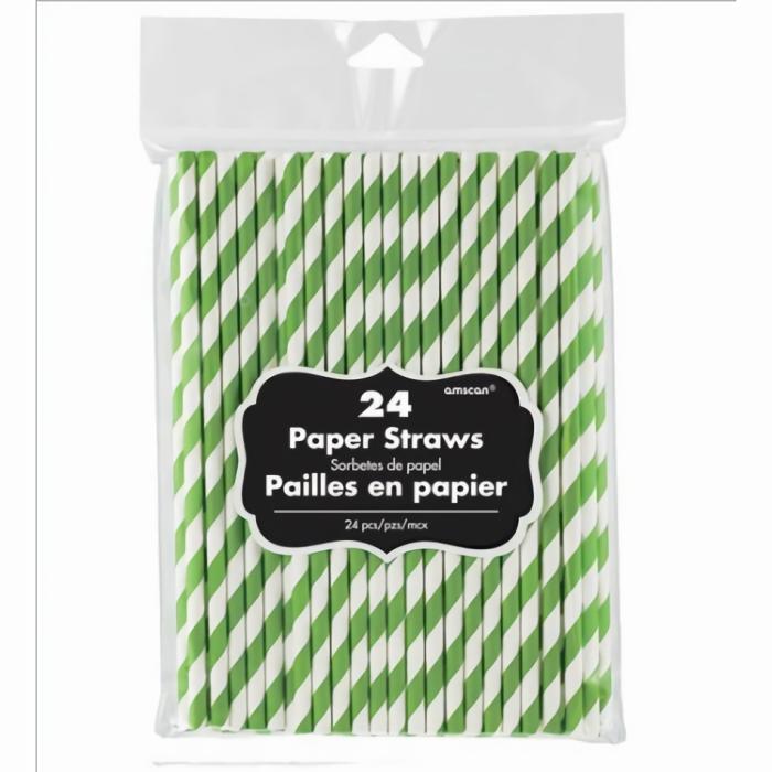 Straws | Stripes Kiwi Green & White Straws 19Cm 24 Pk Cups Glasses Drink Acc Kiwi Green & White