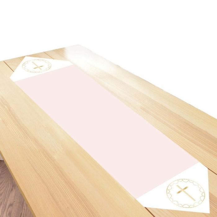 Table Runners | First Communion Botanical Celebration Pink Fabric Table Runner 46Cm X 1.2M Table Runners Table Runners