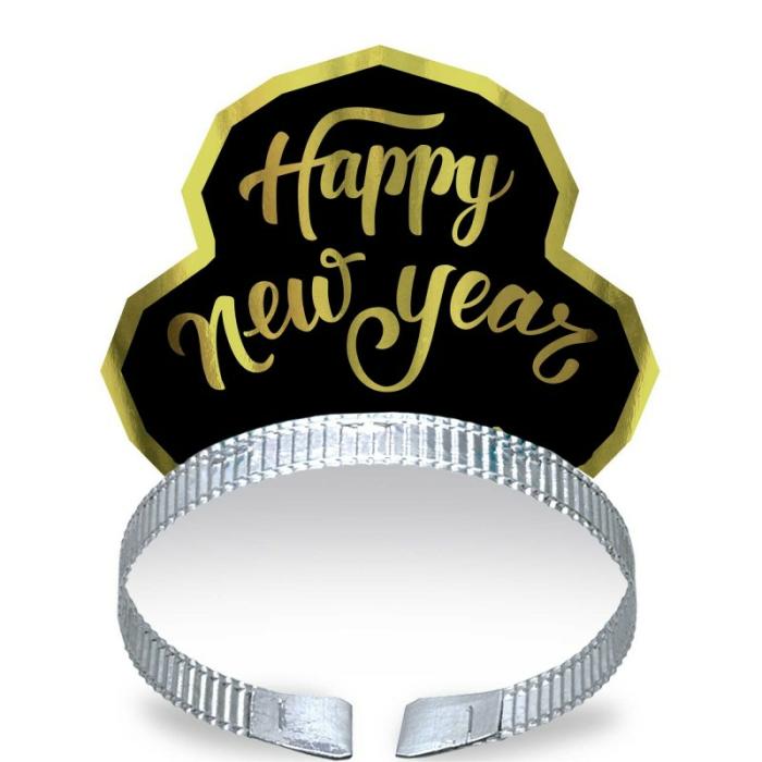 Tiaras | Black & Gold Happy New Year Tiaras 50 Pk Favours, Hats, Masks Black & Gold