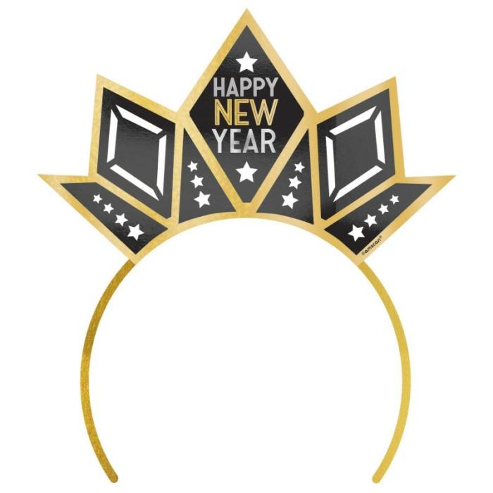 Tiaras | Black, Silver & Gold Happy New Year Tiara Favours, Hats, Masks Black, Silver & Gold