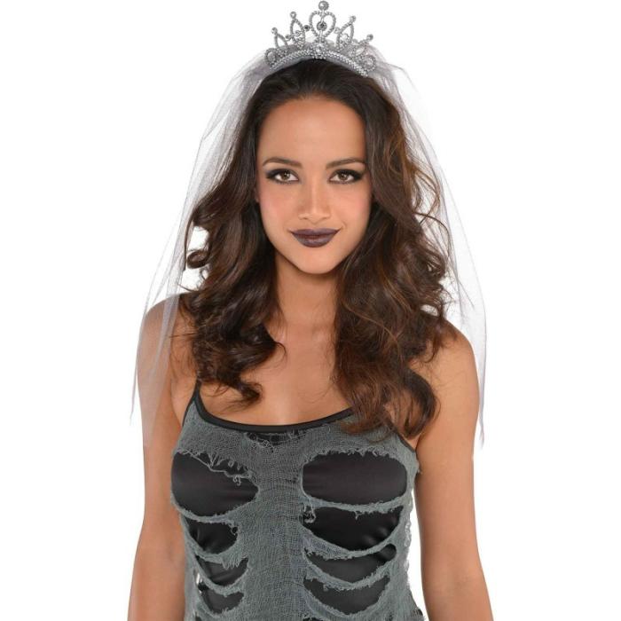 Tiaras | Grey Veiled Tiara Adult Size Favours, Hats, Masks Grey