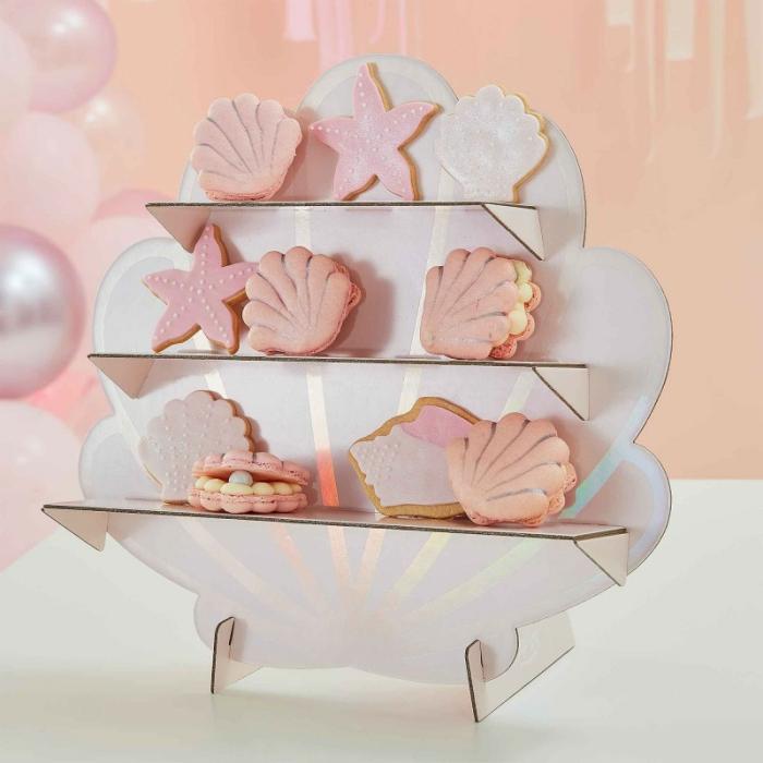 Treat Stands | Mermaid Shine Pink & Iridescent Treat Stand 43Cm W X 40Cm Cake & Baking Access Pink & Iridescent