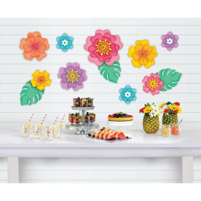 Wall Decorations | Hawaiian Luau Summer Hibiscus Flower Wall Decorations 12 Pk Ceiling & Wall Deco Wall Decorations