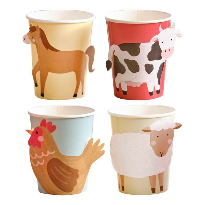 Paper Cups | Farmhouse Fun Farm Friends Paper Cups 9Oz 8 Pk Cups Glasses Drink Acc Paper Cups