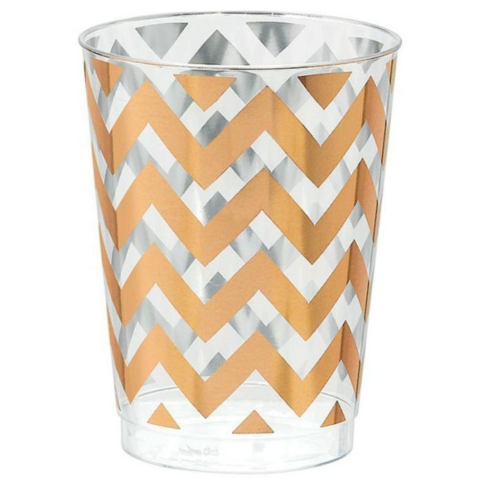 Plastic Glasses | Rose Gold Chevron Design Premium Tumbler Plastic Glasses 295Ml Pack Of 20 Cups Glasses Drink Acc Plastic Glasses