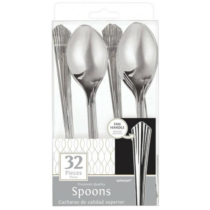 Spoons | Silver Fan Handled Premium Spoons Pack Of 32 Cutlery Silver